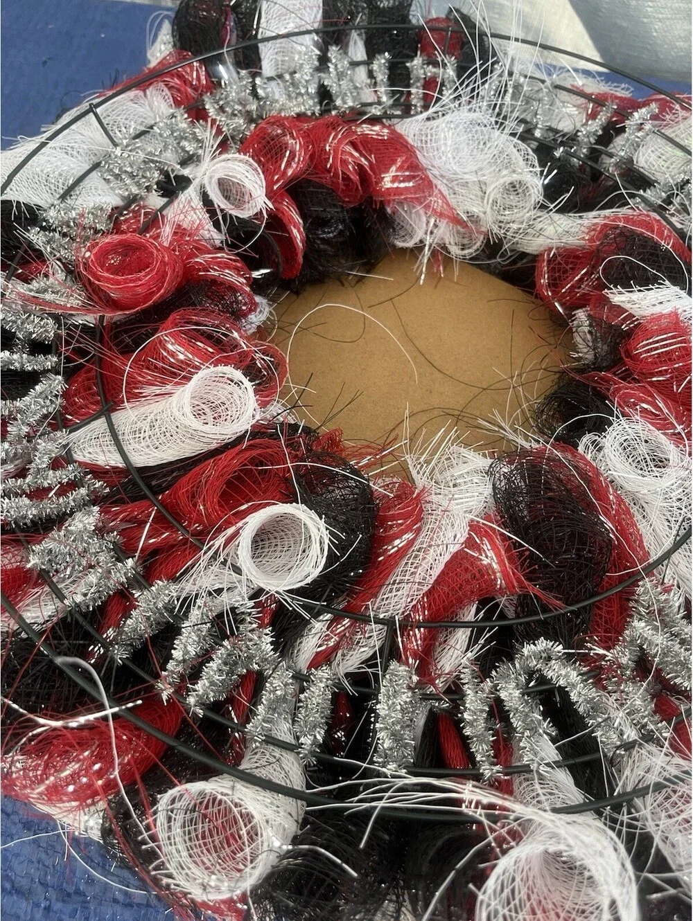 SNOWMAN ⛄ Let It Snow Christmas Winter Wreath Deco Mesh Burgundy Black White 17”